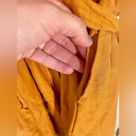 Anthropologie Maeve Luana Romper Size 2 Yellow Orange Tie Belt Boho Linen Blend - Picture 8 of 13